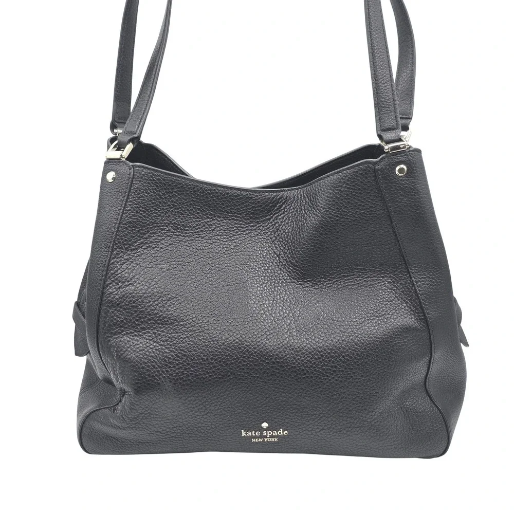 Kate Spade Shoulder Bag Womens Medium Black Leather Triple Compartment Hobo Chic